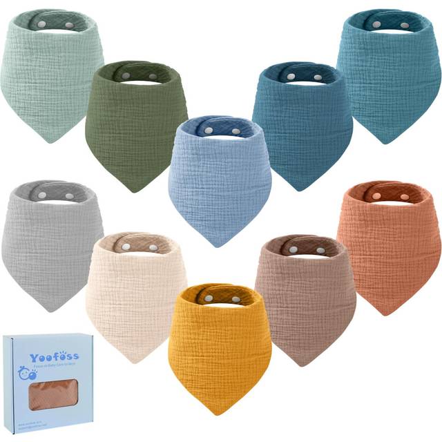 Yoofoss Muslin Baby Bibs 10 Pack Dribble Bandana Bibs 100% Cotton Drool Bib for Teething Soft and Absorbent with Adjustable Snaps Blue and Orange ?