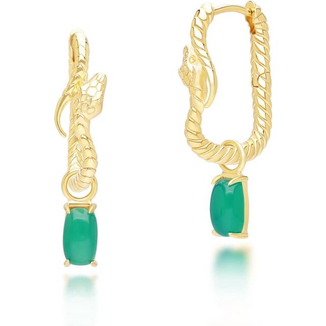 ECFEW™ Chalcedony Snake Dangle Hoop Earrings in Gold Plated Sterling Silver