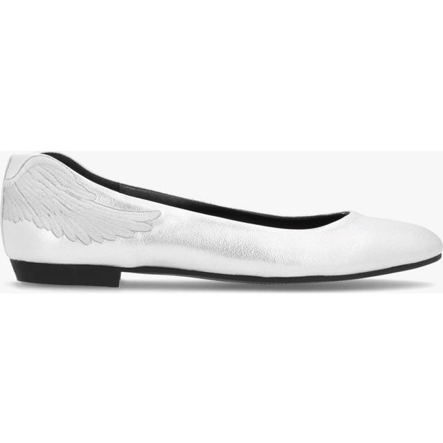 MARTE Angels Wings Silver Metallic Leather Ballet Pumps Size: 40, Colo