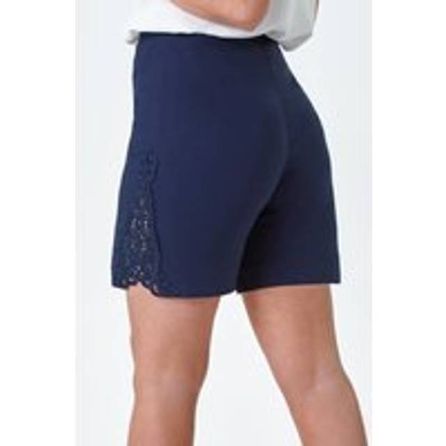 Roman Navy Lace Trim Stretch Elastic Waist Shorts - Size 10