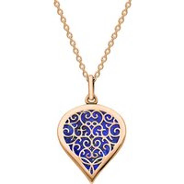 18ct Rose Gold Lapis Lazuli Flore Filigree Medium Heart Necklace