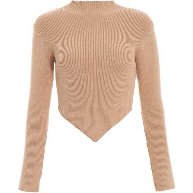 Quiz Womens Camel Knitted Turtle Neck Crop Jumper viscose - Size Medium