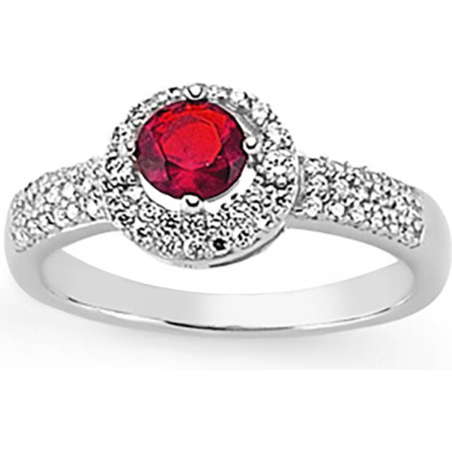 (M) Jewelco London Ladies Sterling Silver Ruby-Red Cubic Zirconia Cluster Cocktail Dress Ring 10mm - GVR639RUB