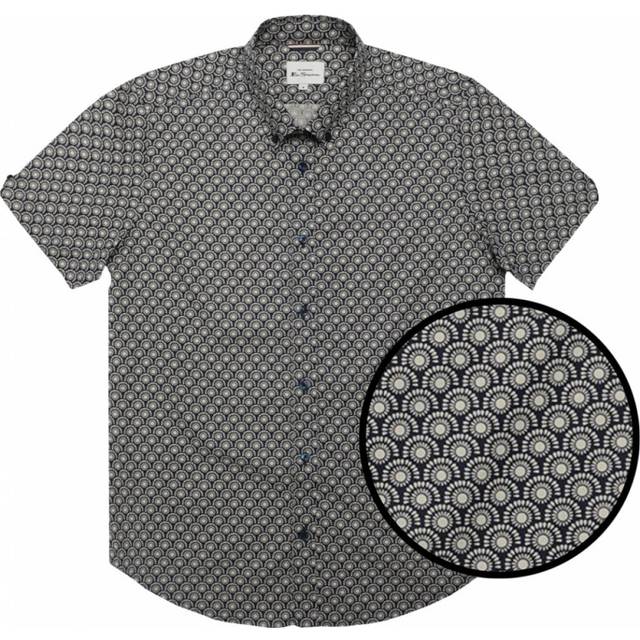 Size 5Xl Mens Ben Sherman Big & Tall Black Geometric Print Short Sleeve Shirt Big & Tall - 5XL