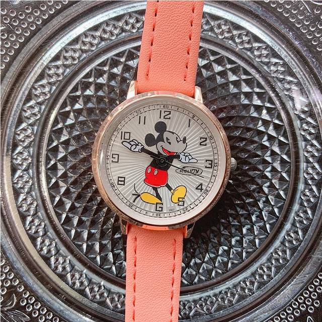 (Orange Pink) New Mickey Luxury Womens Watches Fashion Cute Cartoon Quartz Watch for Women Girl Wristwatch Ladies Dress Watch Female Clock Watches