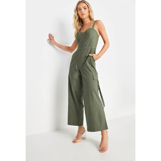 Pixiegirl Khaki Green Utility Wide Leg Jumpsuit 16 Pixiegirl | Petite Women's Jumpsuits