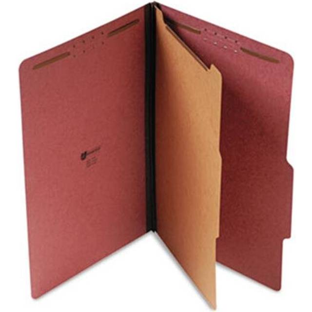 Pressboard Classification Folder, Legal, Four-Section, Red, 10-Box