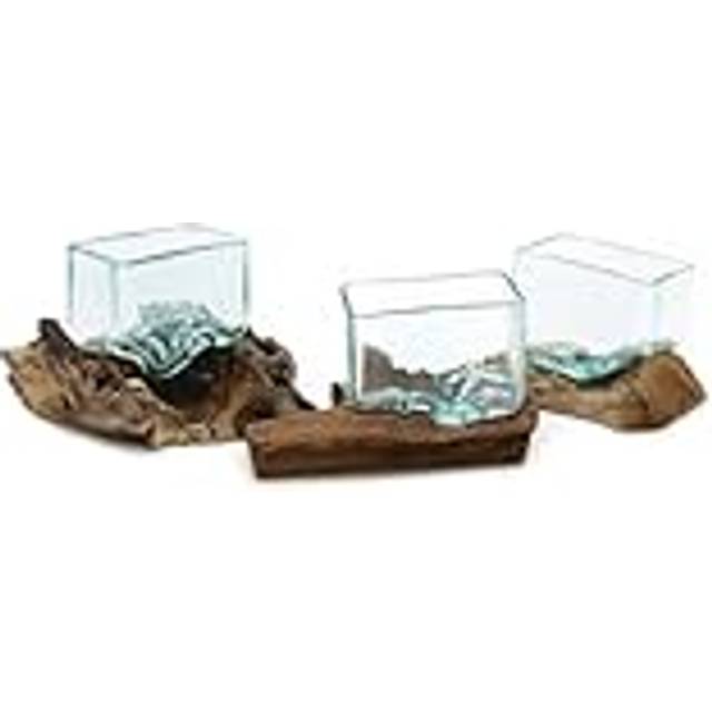 Molten Glass Tank On Wood With Stand - Small Bowl