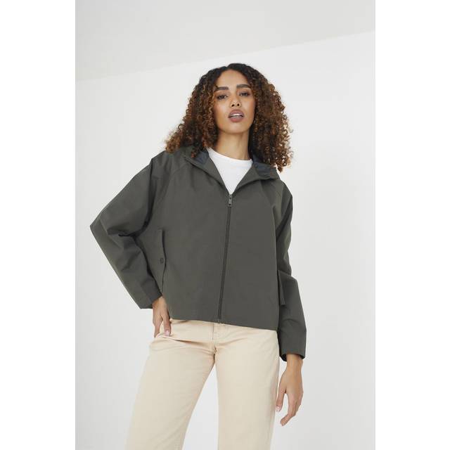 Brave Soul Womens Khaki 'Capucine' Cropped Raglan Sleeve Jacket With Hood - Size 14 UK