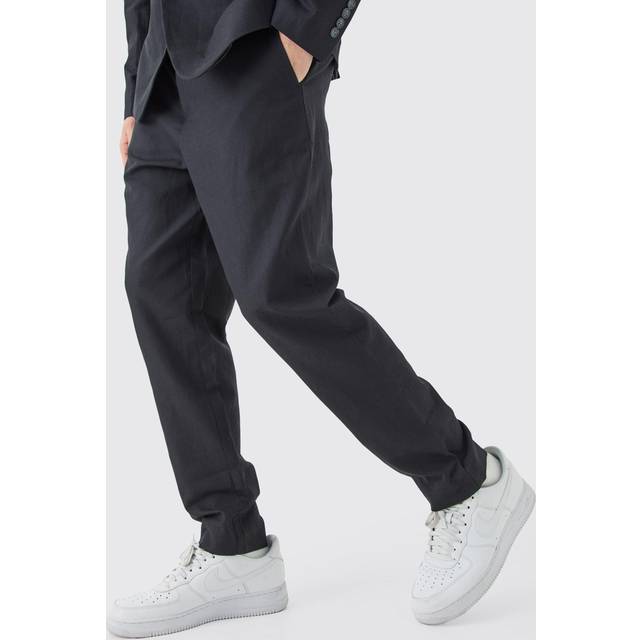 Linen Blend Tailored Trousers - Black - 28