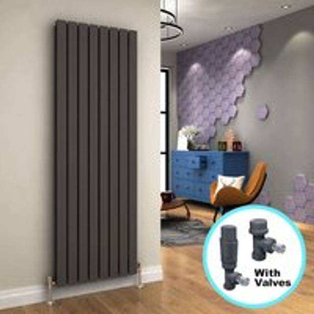 Elegant - 1800 x 608 mm Vertical Designer Radiator Anthracite Flat Double Panel Column Tall Upright Central Heating Radiators + Anthracite