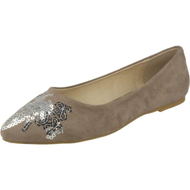 (UK 6, Taupe (Beige)) Ladies Spot On Flat Pointed Toe Ballerinas