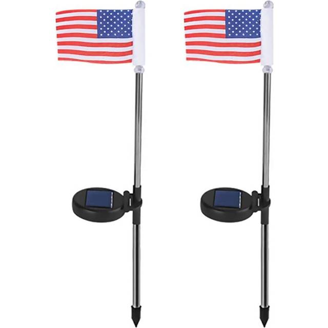(American Flag) 2PCS UK/USA Flag Solar Garden Stakes Lights Waterproof United Kingdom/American National Country Flags Outdoor Solar Lights Path Yard D
