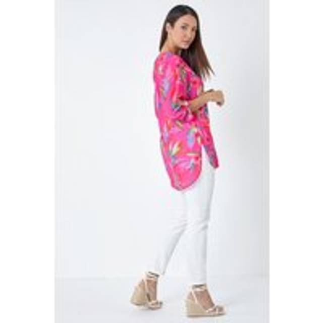 Roman Cerise Floral Print Longline Blouse - Size 16