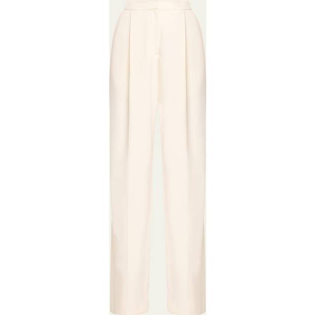 Wool Pleated Wide-Leg Pants - IVORY - 10