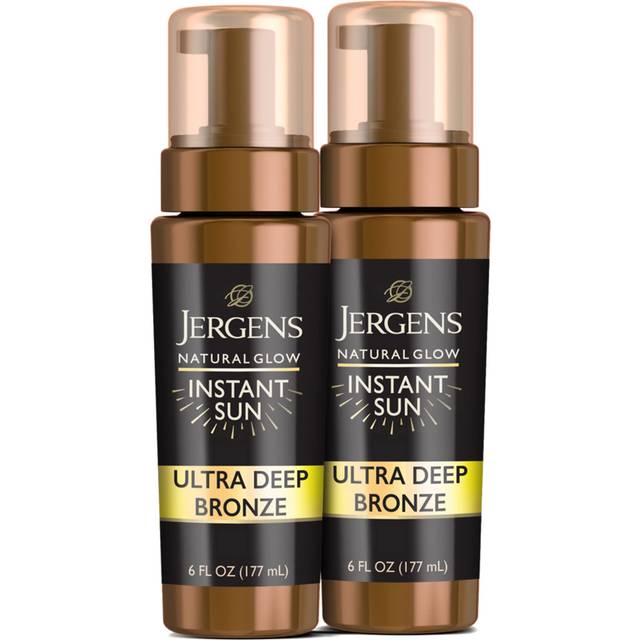 Jergens Self Tanner  Natural Glow Instant Sun  Sunless Tanning Mousse  Quick Self Tanner Foam  Ultra Deep Brozne  6 Oz  Pack of 2