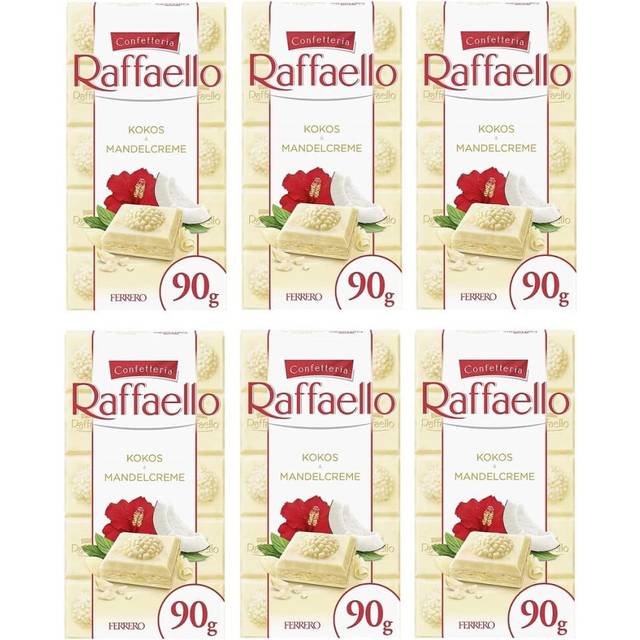 6 x Ferrero Raffaello Chocolate with Almond Cream and Coconut 90 g Bar