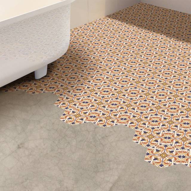 Seamingless Floral Hexagon 20cm x 23cm PVC Mosaic Tile - Orange
