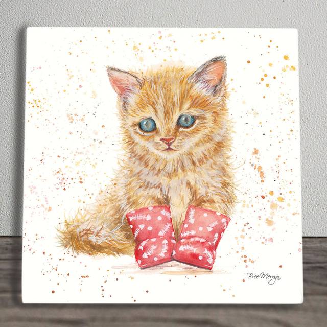 Marmalade Cat Bree Merryn Artwork Ceramic Tile Wall Décor - White (20cm H X 20cm W)