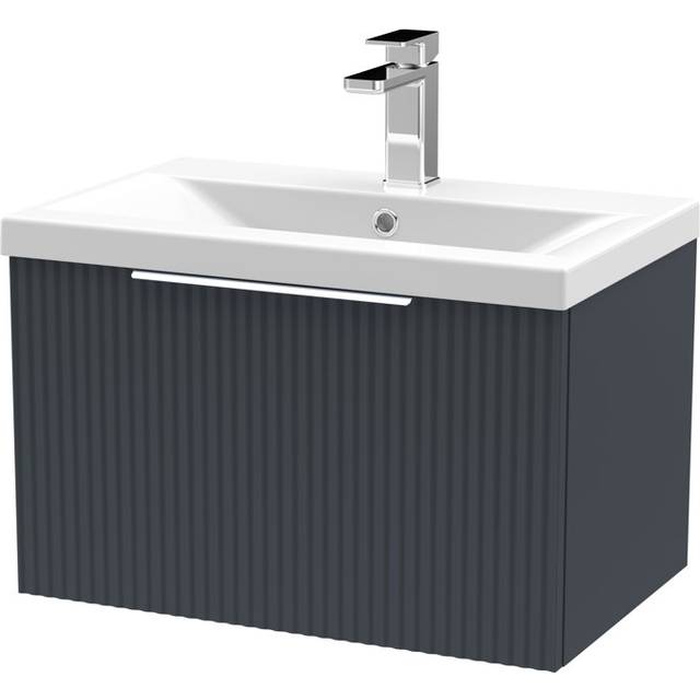 Hudson Reed Fluted Satin Anthracite 600mm Wall Hung Single Drawer Vani