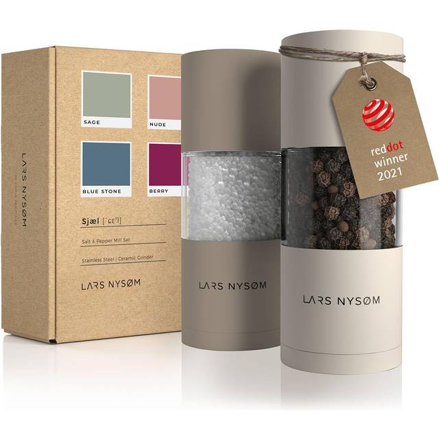 LARS NYSØM Salt- och pepparkvarnset i rostfritt stål med justerbar keramisk malverk 2 stycken I Design kryddkvarnset manuellt (2-pack) (Brown/Beige)