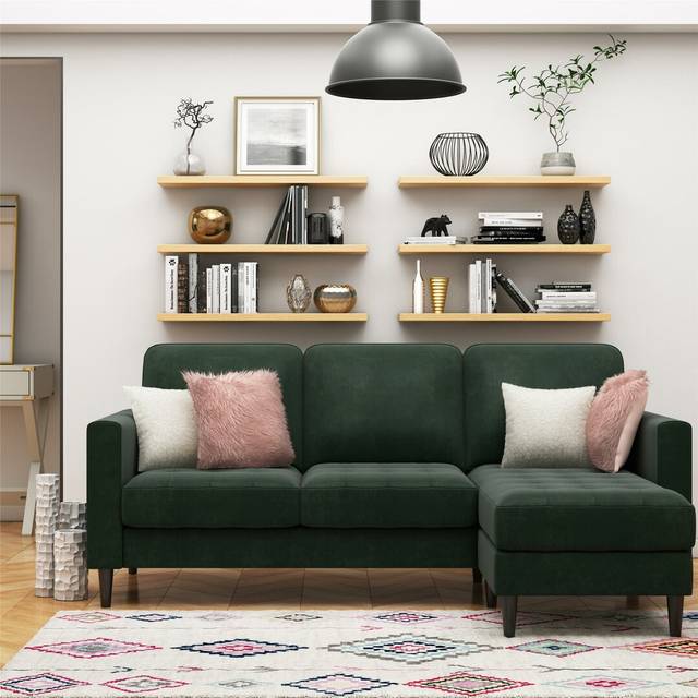 Strummer Reversible Corner Sofa - Green (89.86cm H X 207cm W X 151.46cm D)