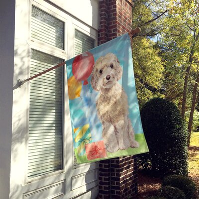 Caroline's Treasures CK3244CHF Happy Birthday Champagne Cockapoo Canvas House Size Outdoor-Flags  Multicolor