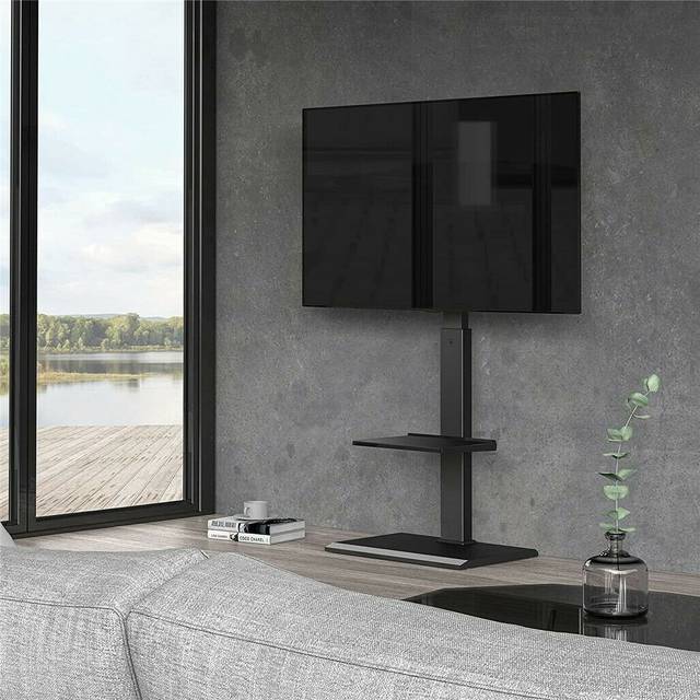 Universal Swivel Floor TV Stand With Bracket For 32-65 Inch Plasma/LCD/LEDM, Height Adjustable Tall TV Stand With 2-Tier Shelves & HD Cable - Black (65&#34;)