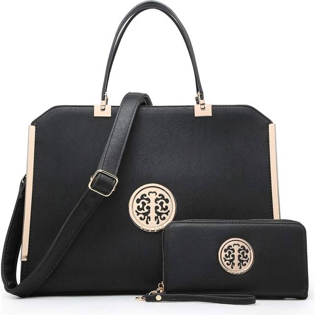 Dasein Handbag Top Handle Satchel Bag Large Shoulder Work Bag Tote with M Women's Wallet, Black, black