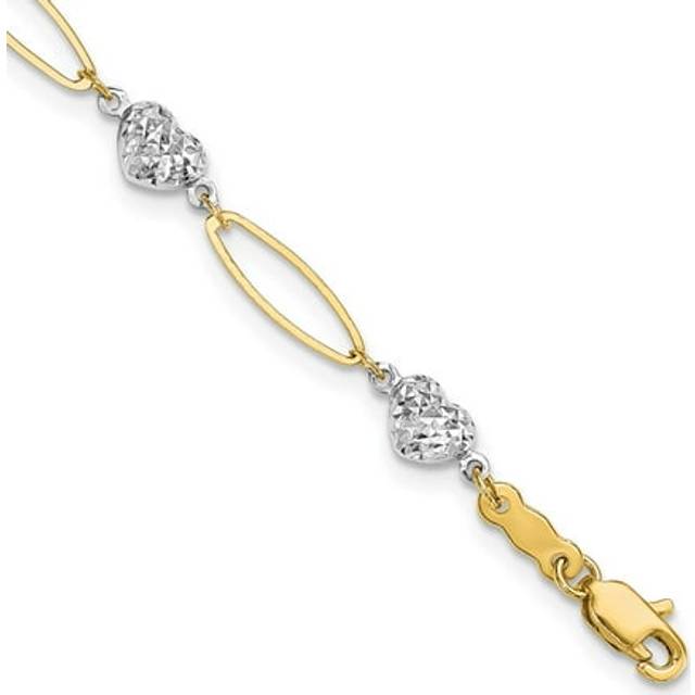 Quality Gold SF1859-7.25 14K Two-Tone 7.25 in. Puff Heart & Flat Oval Bracelet