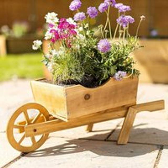 Wheel Barrow Garden Planter Scorched Wood