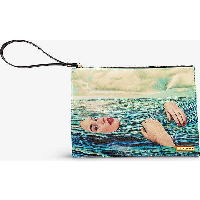 Seletti Womens Green/beige Wears Toiletpaper Sea Girl Faux-leather Pouch - Green/Beige