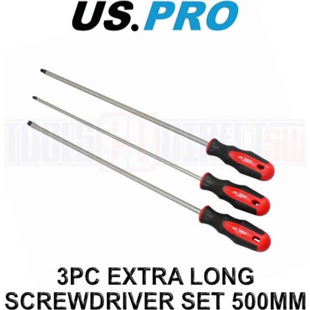 US PRO Tools 3 Piece Extra Long Screwdriver Set Slotted Pozi Philips 500mm 1527