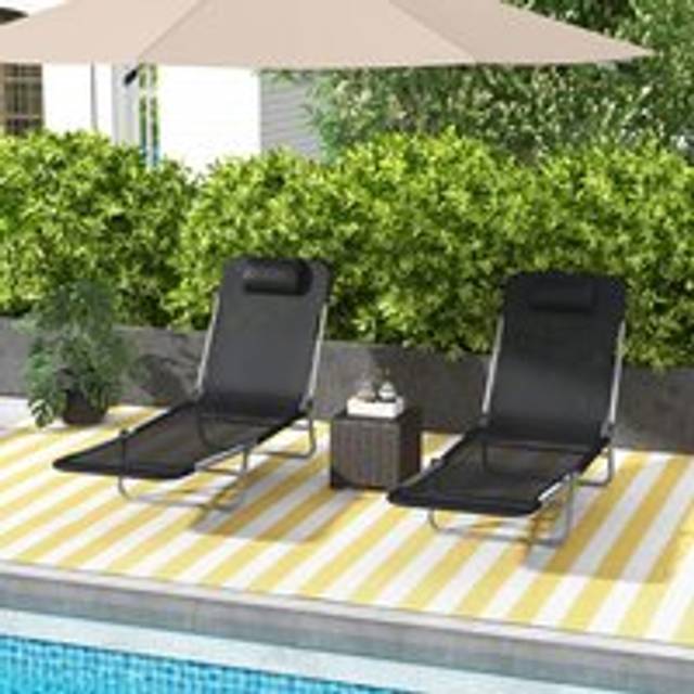 Outsunny 2 Pieces Sun Loungers Foldable Reclining Chair with Headrest Black | TJ Hughes