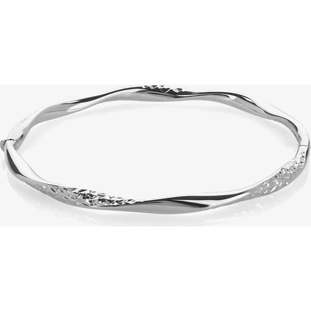 9ct White Gold Diamond Cut Twist Bangle BN374 - Silver