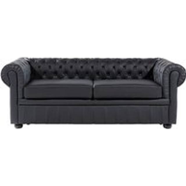 Beliani 3 Seater Leather Sofa Black Chesterfield, Black