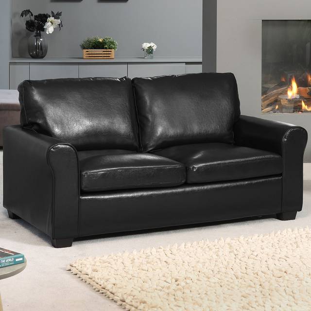 Lauderdale 2 Seater Black Bonded Leather Sofa Bed - Artemis Home - 75 x 162 x 75cm