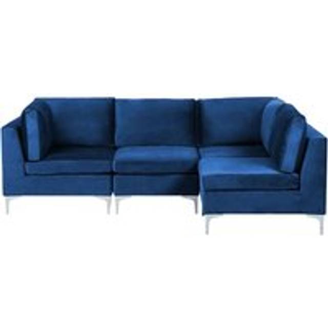 Beliani Left Hand 4 Seater Modular Velvet Corner Sofa Blue Evja, Blue