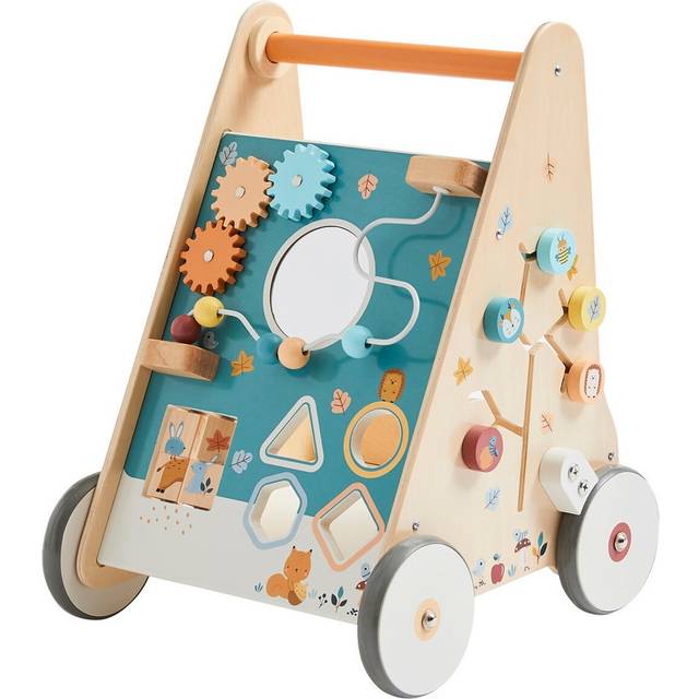 Wooden Walker with Brakes - Wood FSC® Certified white medium solid with design - WHITE MEDIUM SOLID WITH DESIGN