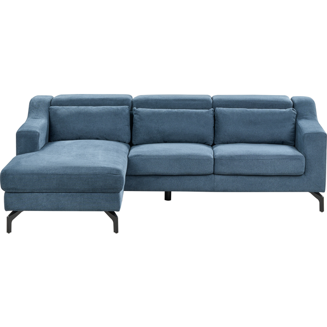 Modern Corner Sofa Chenille 4 Seater Chaise Longue Adjustable Headrest Right Hand Blue Glosli