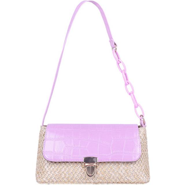 Classic Texture Fashion Women Straw Handbag Creative Design Chic Woven Knit Splicing PU Female Underarm Shoulder Bags