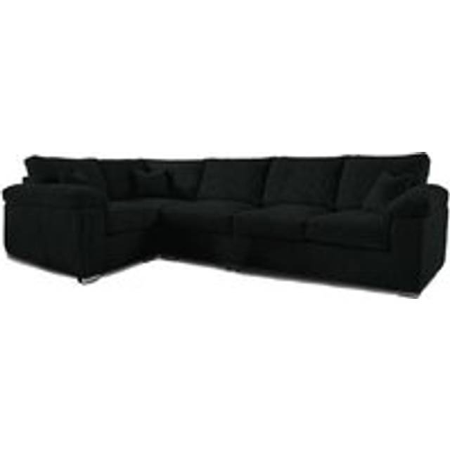 Delta Large Long Narrow 5 Seater Corner Sofa Left Hand Facing Jumbo Cord L Shape - Black