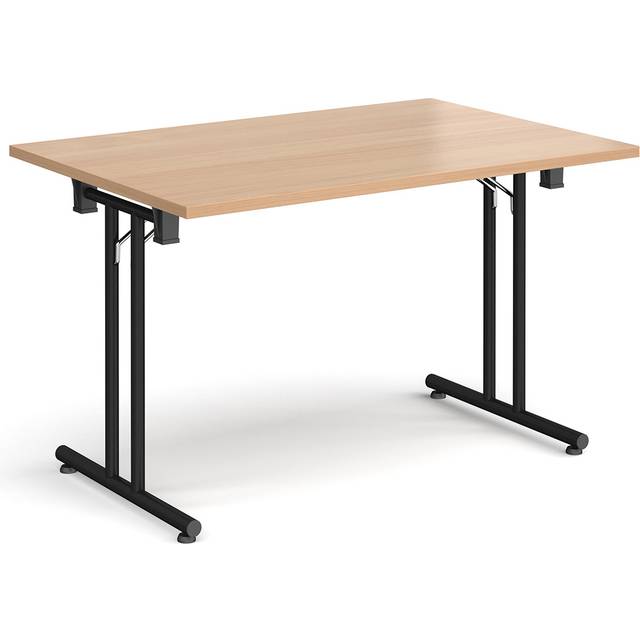 Rectangular Folding Leg Table with Black Legs and Straight Foot Rails - 1200x800mm - Beech