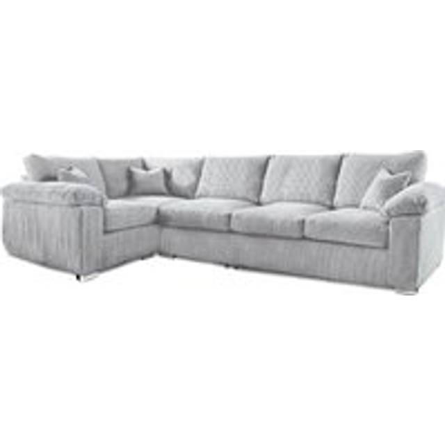 Delta Large Long Narrow 5 Seater Corner Sofa Left Hand Facing Jumbo Cord L Shape - Silver