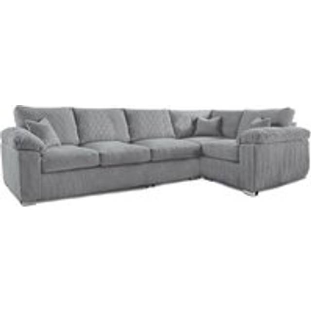 Delta Large Long Narrow 5 Seater Corner Sofa Right Hand Facing Jumbo Cord L Shape - Grey