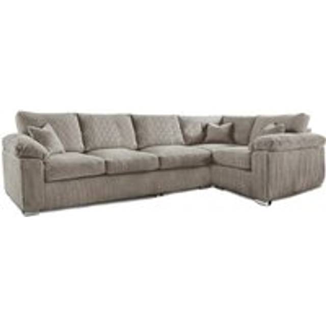 Delta Large Long Narrow 5 Seater Corner Sofa Right Hand Facing Jumbo Cord L Shape - Beige