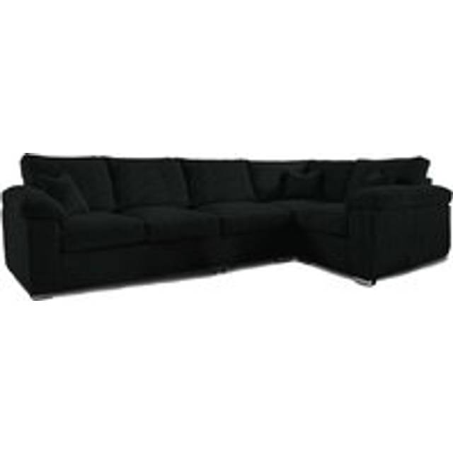 Delta Large Long Narrow 5 Seater Corner Sofa Right Hand Facing Jumbo Cord L Shape - Black
