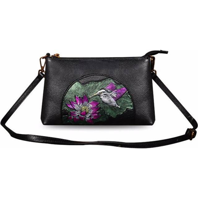 Luxury Women Shoulder Bags Handmade Embossing Hand Painted Genuine Cowhide Pu Leather Ladies Handbag