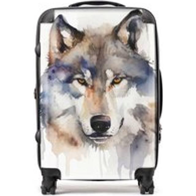 Warren Reed - Designer Wolf Watercolour Suitcase Medium, Multi