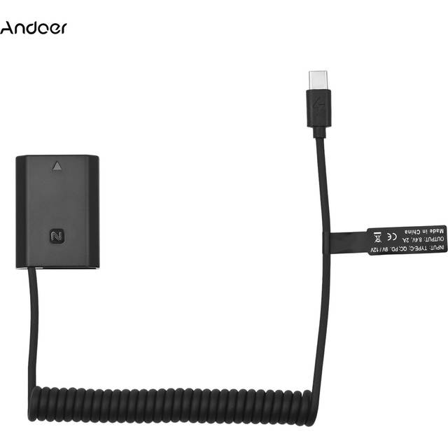 Andoer NP-FZ100 Dummy Battery USB-C Coupler Adapter with USB Type-C Spring Power Cable Replacement black